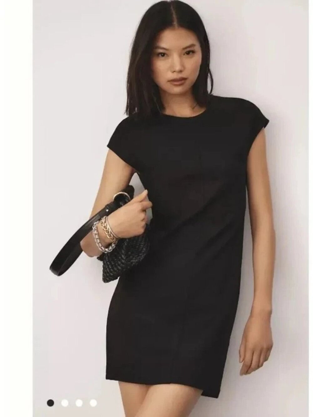 NWT Maeve Anthropologie Cap Sleeve Slim Mini Dress Sz M Black LBD Classic